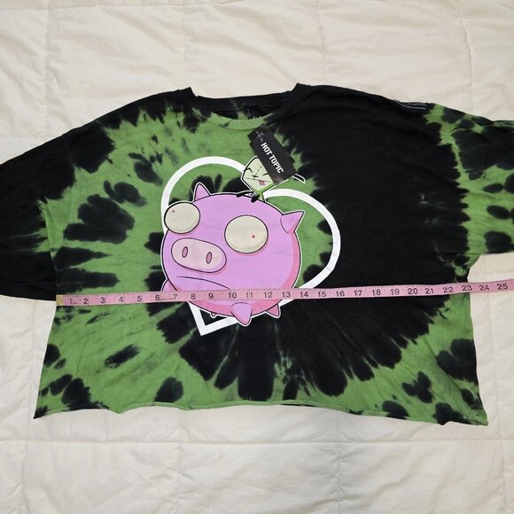Invader Zim GIR Pig Tie-Dye Crop T-Shirt Sz L Black And Green - Picture 4 of 8